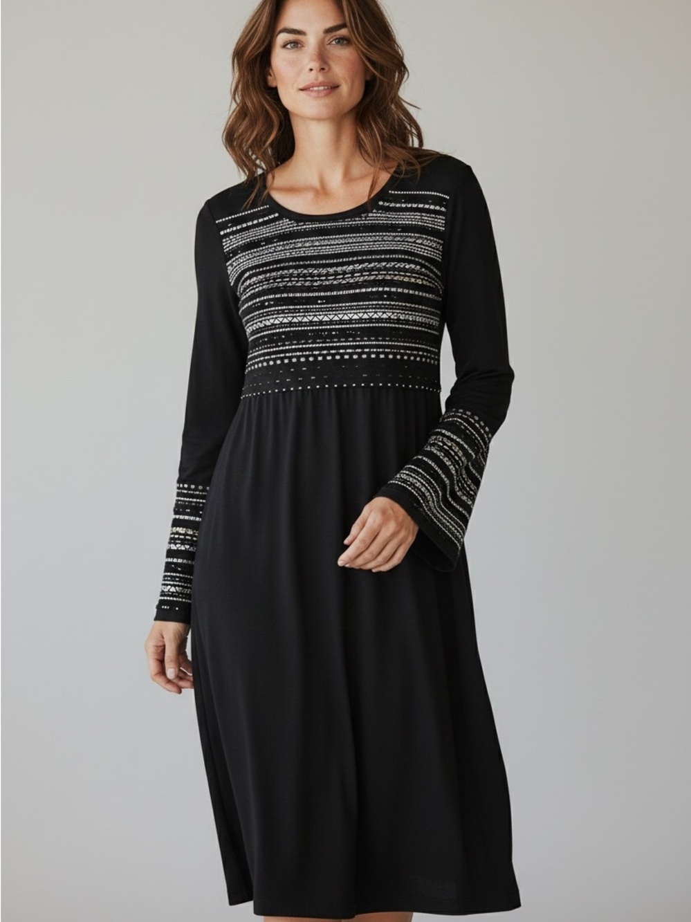 Alfani Petite P/M Black Embellished Knit Midi Dress